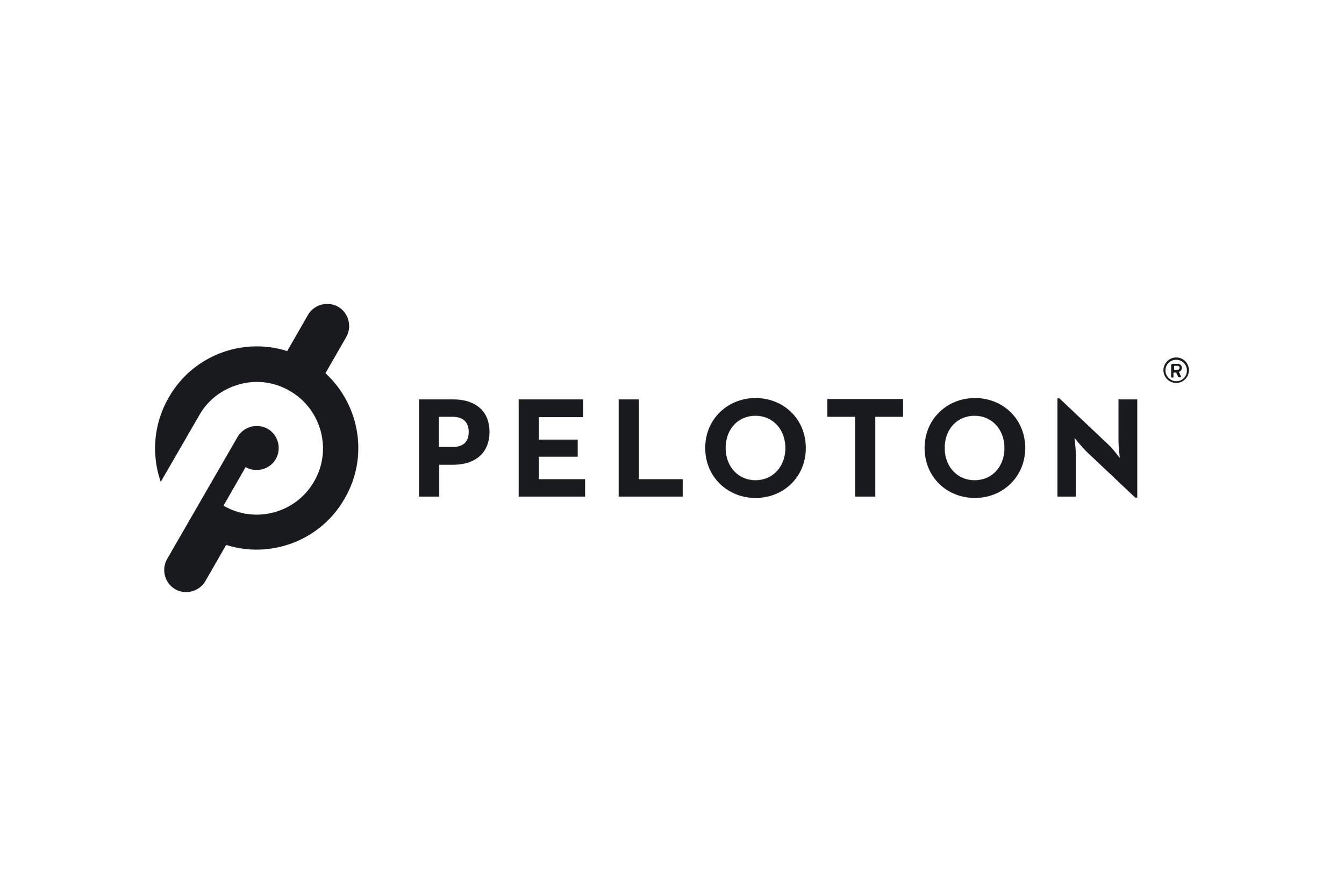 Peloton logo featuring a stylized "p" icon and the word 'Peloton' in black text