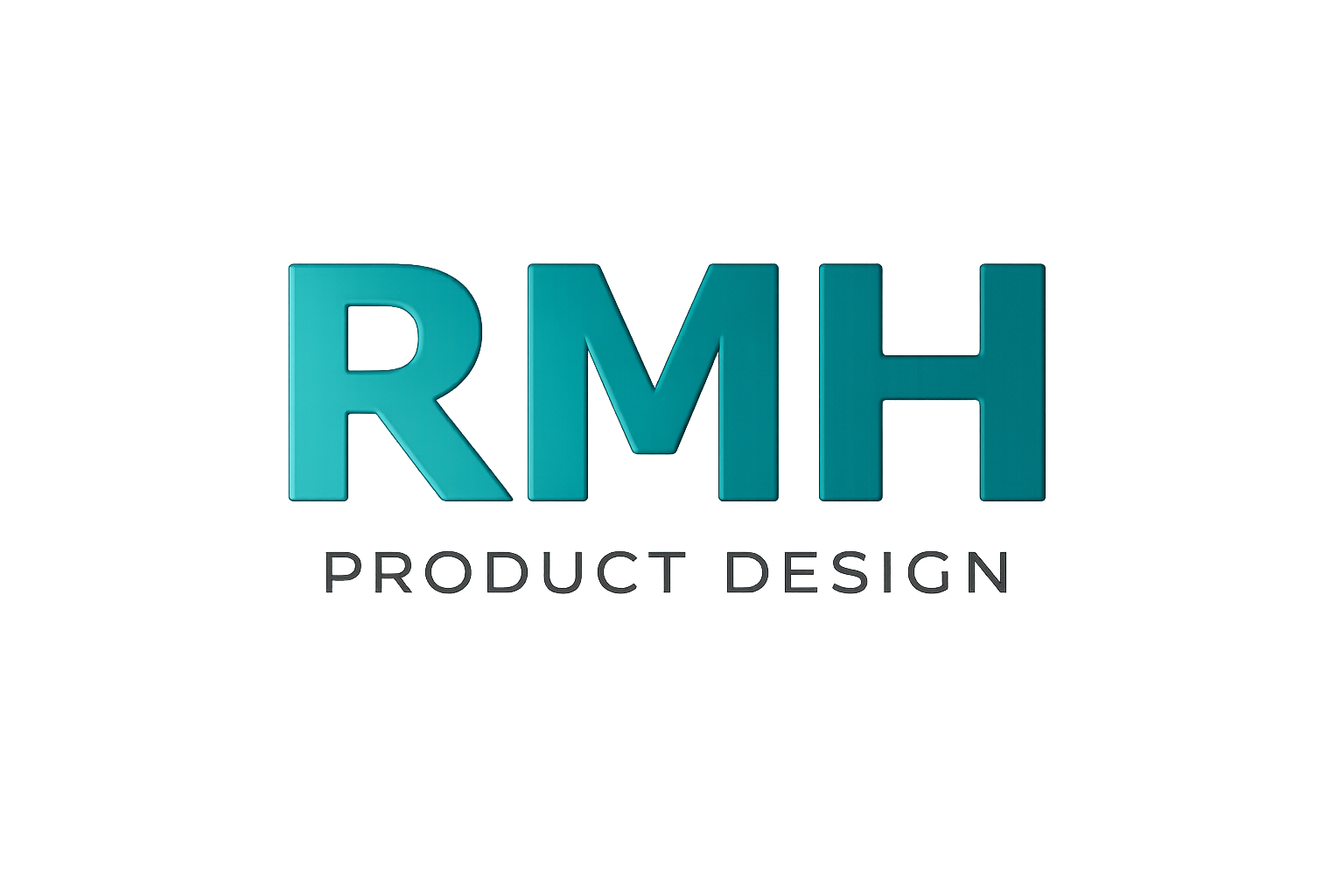 3D text reading RMH Product Design on a dark background with red, purple, and blue light effects.