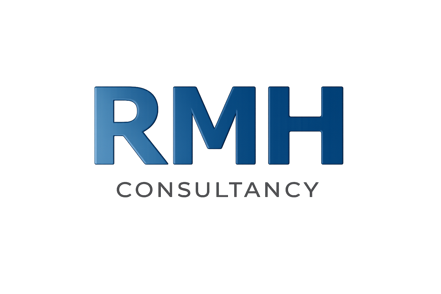 Logo for RMH Consultancy with large blue letters RMH and smaller gray letters 'on consultancy' underneath, set against a dark background with red and purple light streaks.