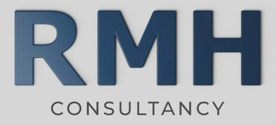 Logo of RMH Consultancy with large blue letters 'RMH' and the word 'Consultancy' underneath.