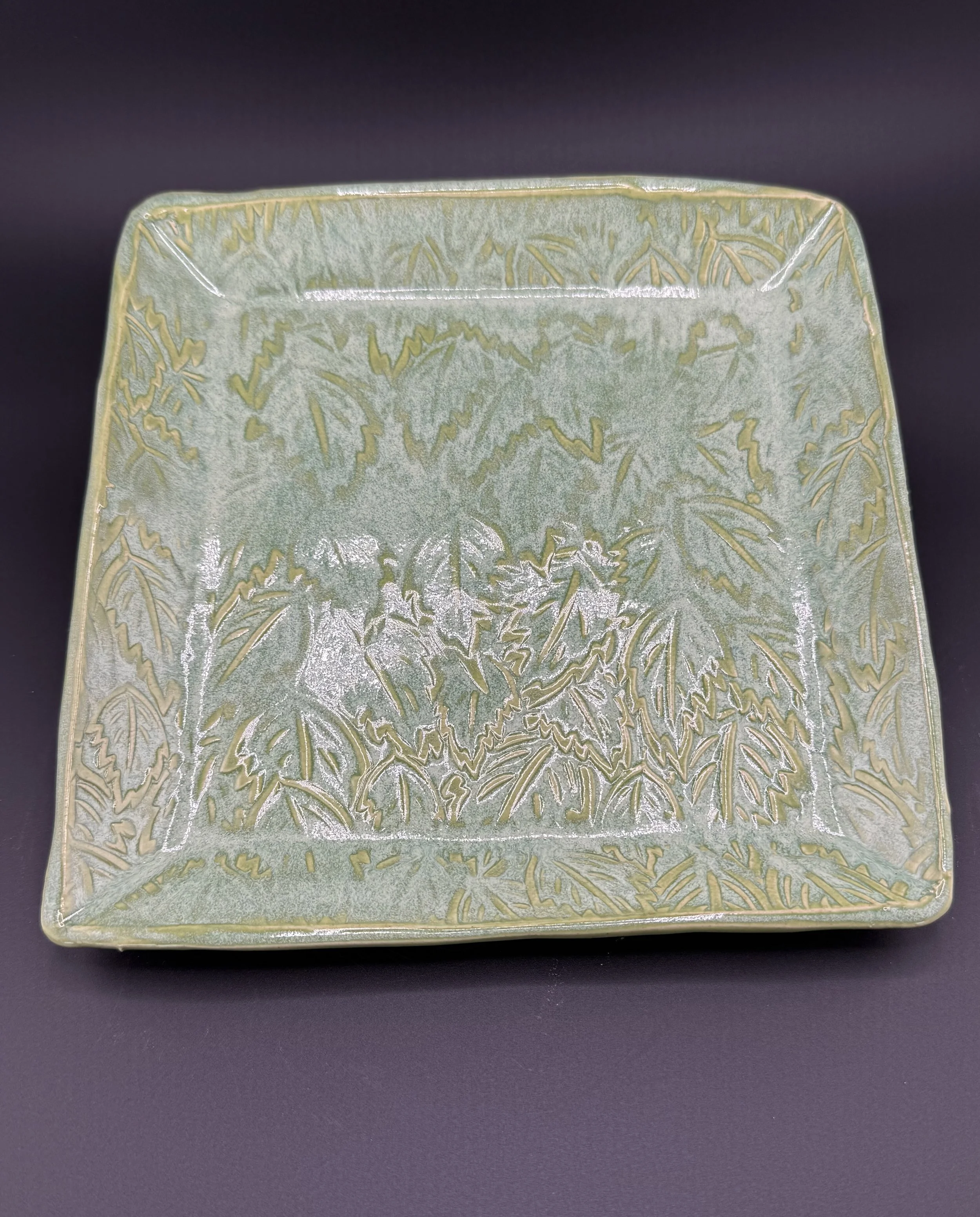 Leaf Textured Green Square Dish