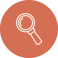 Magnifying glass icon on a circular background