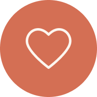A white heart outline on a circular, reddish-brown background.