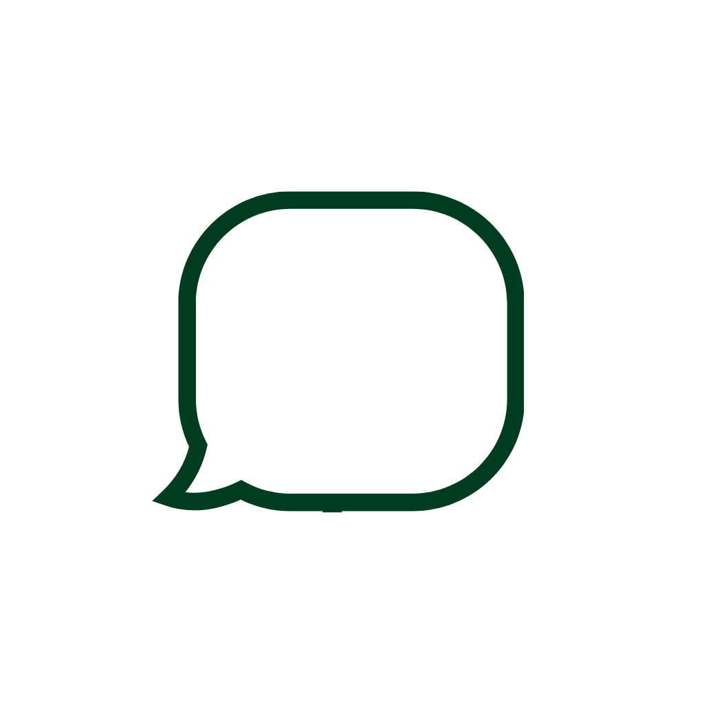Green speech bubble icon on a black background.