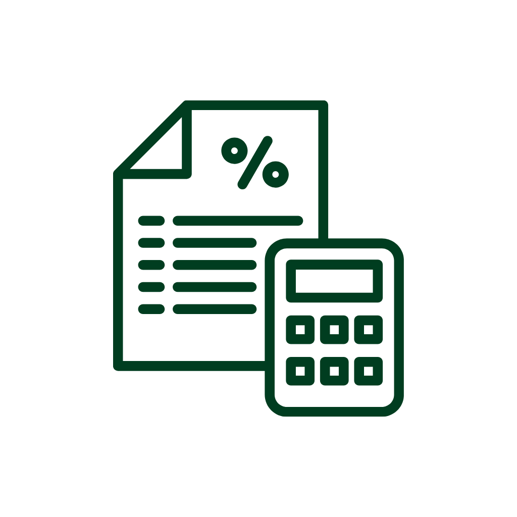Illustration of a financial document with a percentage sign and a calculator.