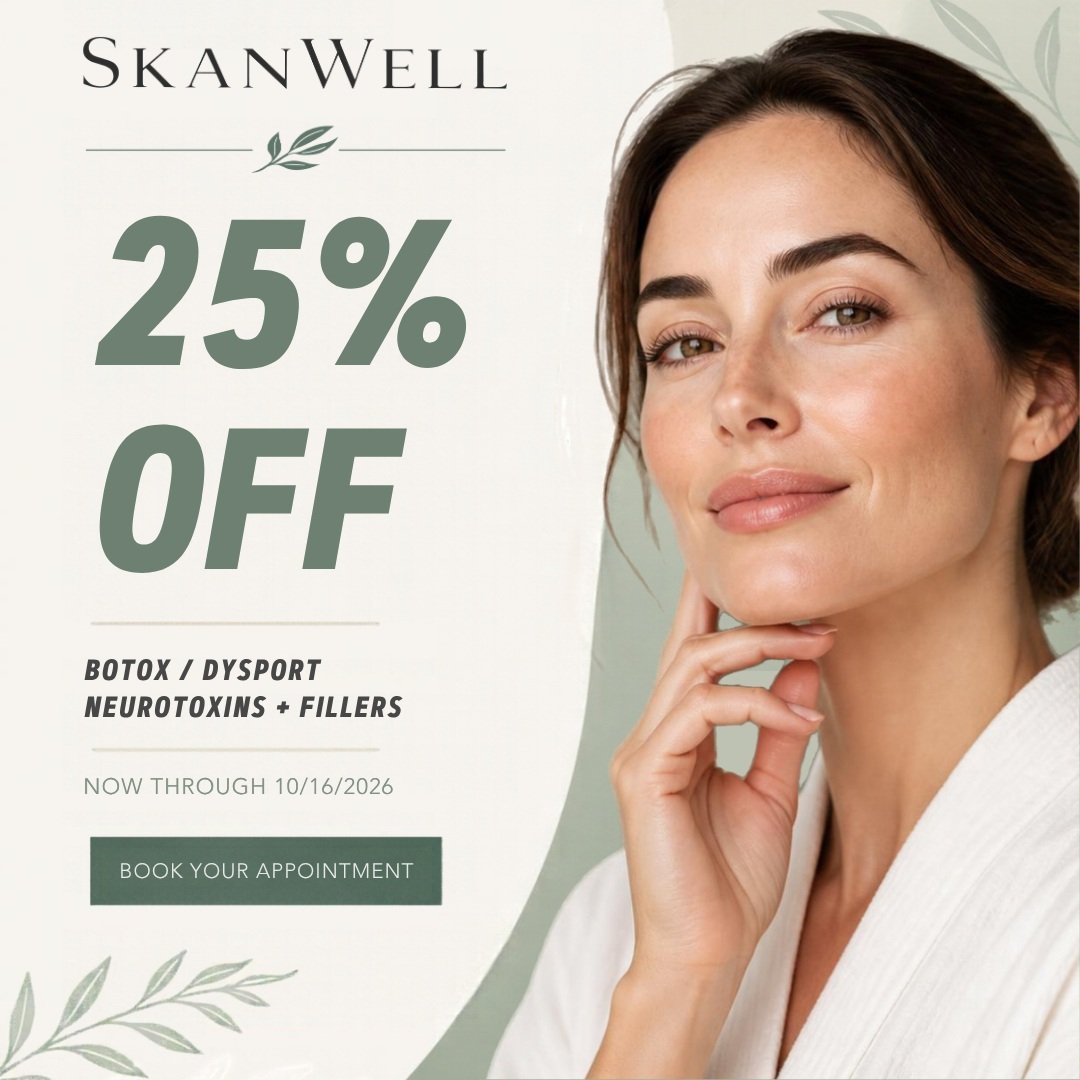 ✨ GRAND-OPENING SPECIAL: 25% OFF INJECTABLES ✨

To celebrate SkanWell&rsquo;s grand opening, enjoy 25% off:

💉 Botox&reg;
💉 Dysport&reg;
✨ Dermal fillers

Whether you are interested in softening expression lines, restoring natural-looking volume, o