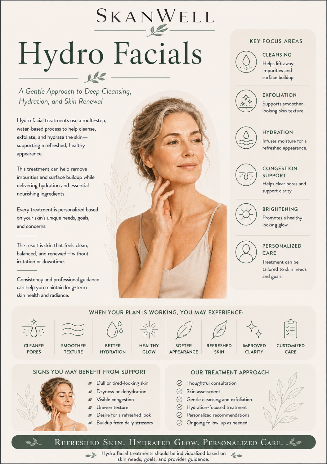 A poster explaining the benefits of a hydro facials