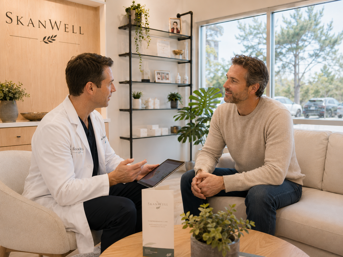 A doctor consulting a patient on the benefits of TRT at SkanWell in Camillus, NY.