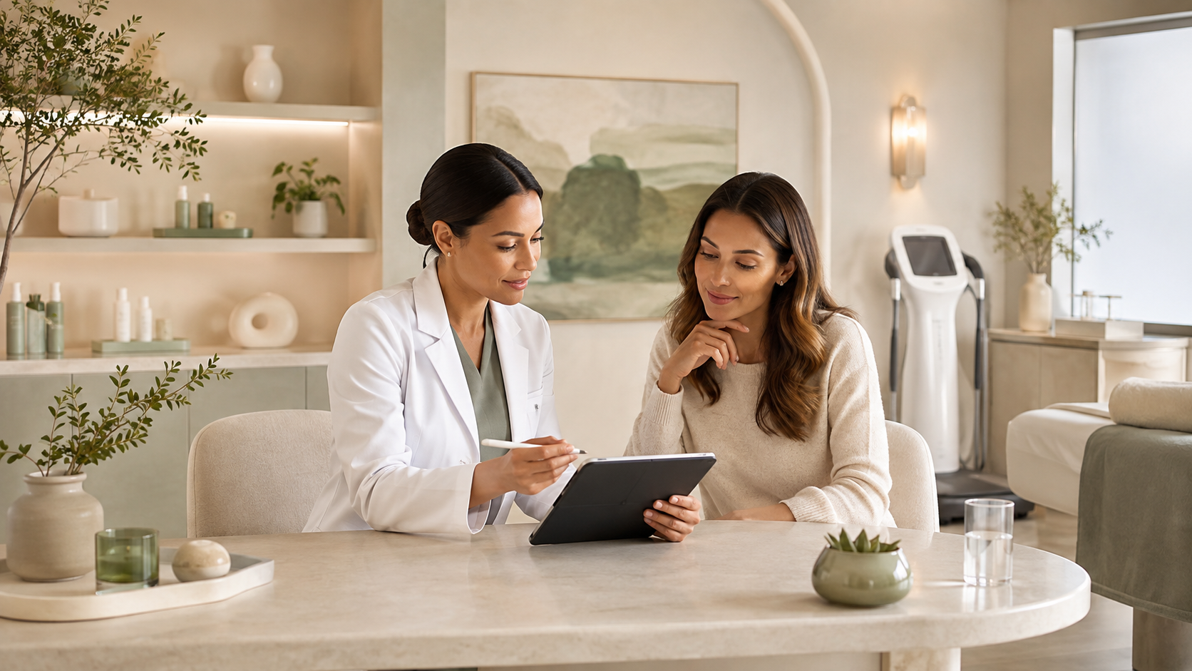 A female patient receiving a wellness consultation at SkanWell in Skaneateles