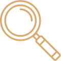 Magnifying glass icon with a gold handle and circular frame