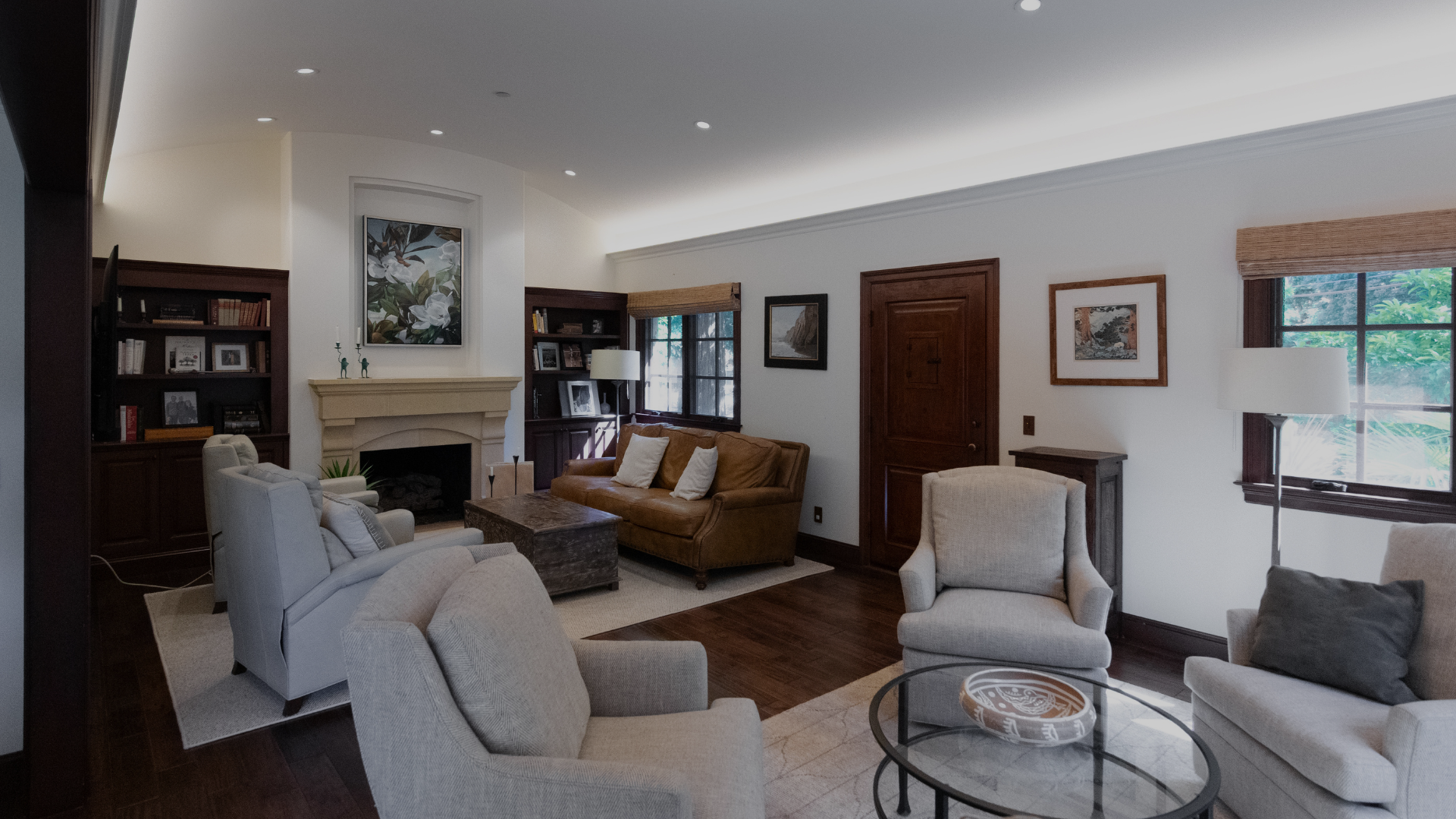 high end living room lighting installation in Farifax, California