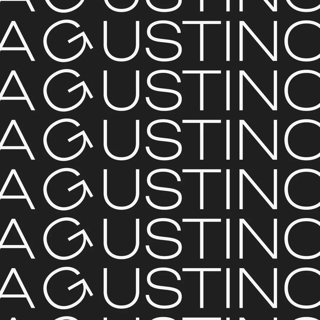 Pattern of the name 'AUGUSTO' written repeatedly in white letters on a black background.
