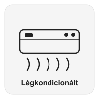 Icon of an air conditioner with waves indicating cooling, labeled 'Légkondicionált' in Hungarian.
