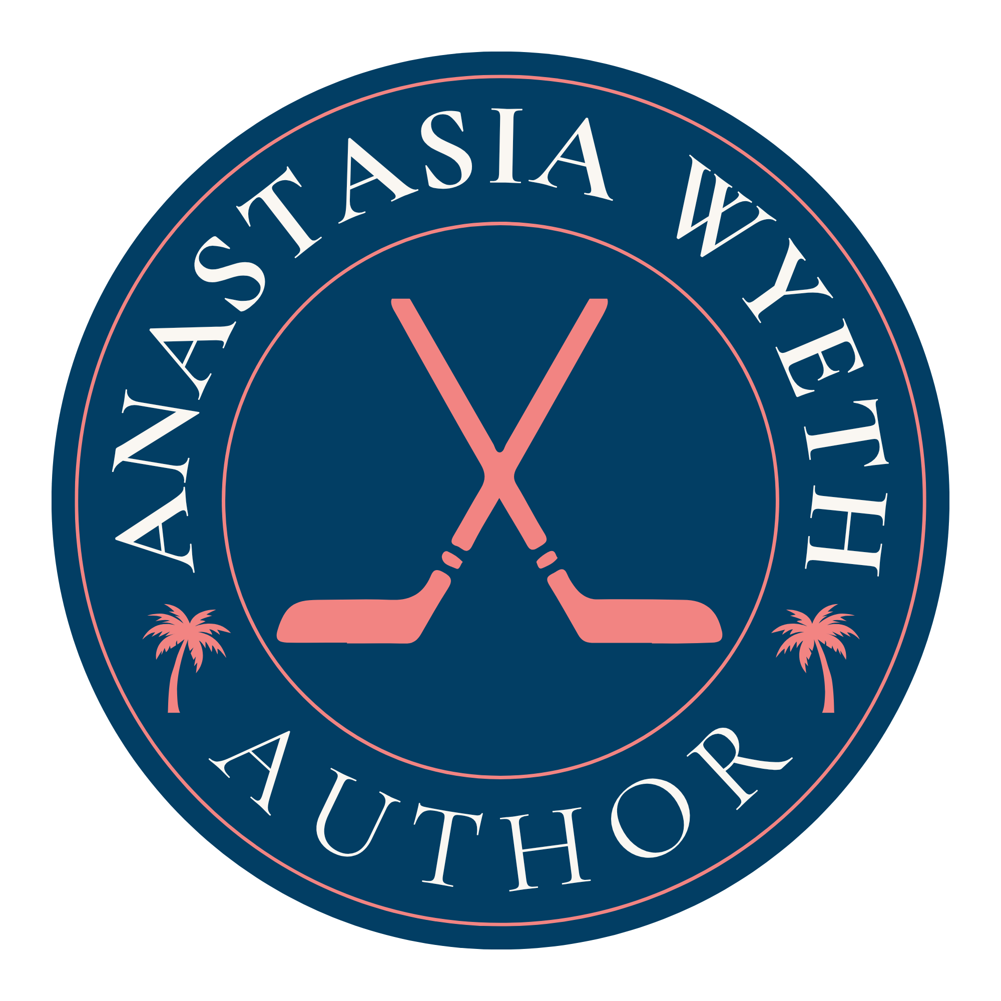 Close-up of a circular logo with the words "VANTASIA WAY THE FUTURE" surrounding a checkmark and palm trees.