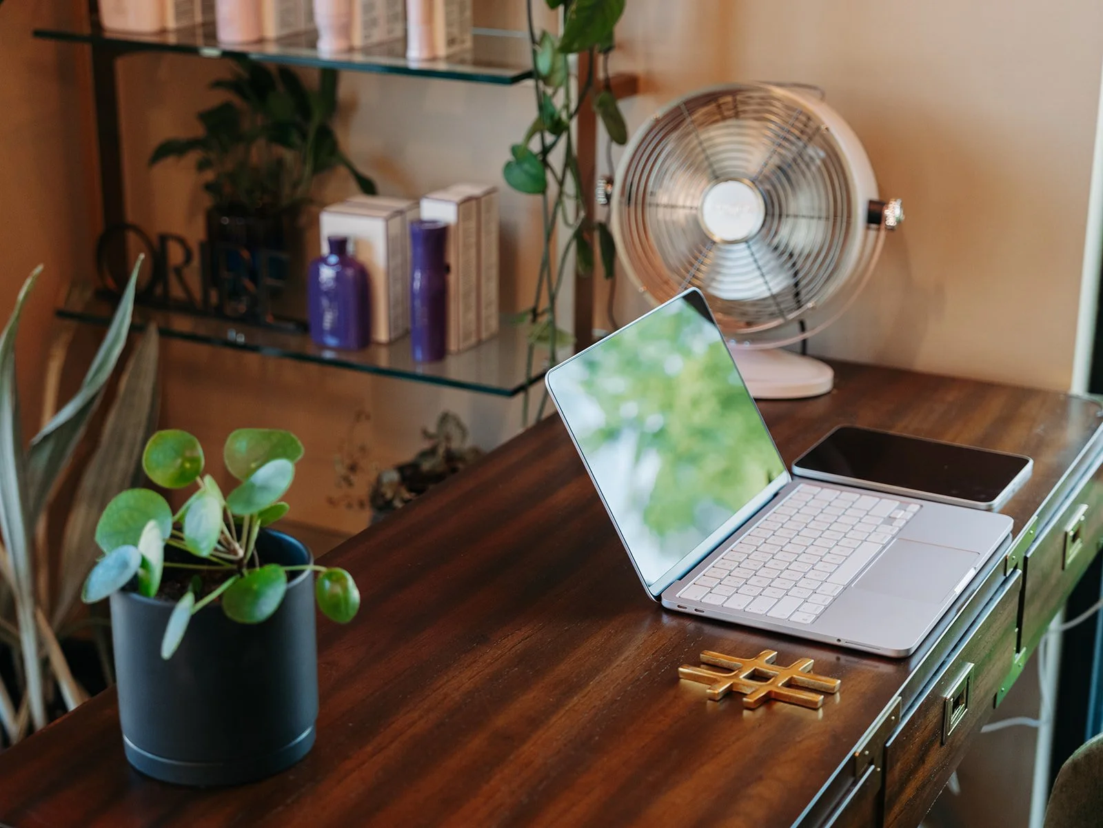 Computer on a desk featuring online booking for head spa services