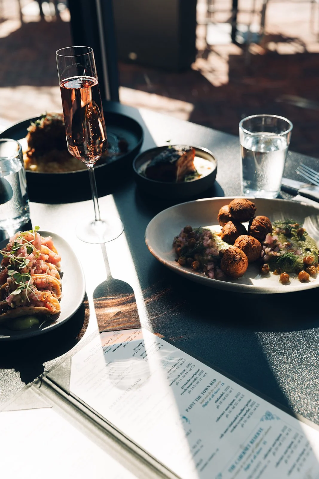 seasonal table of dishes with light and ambiance