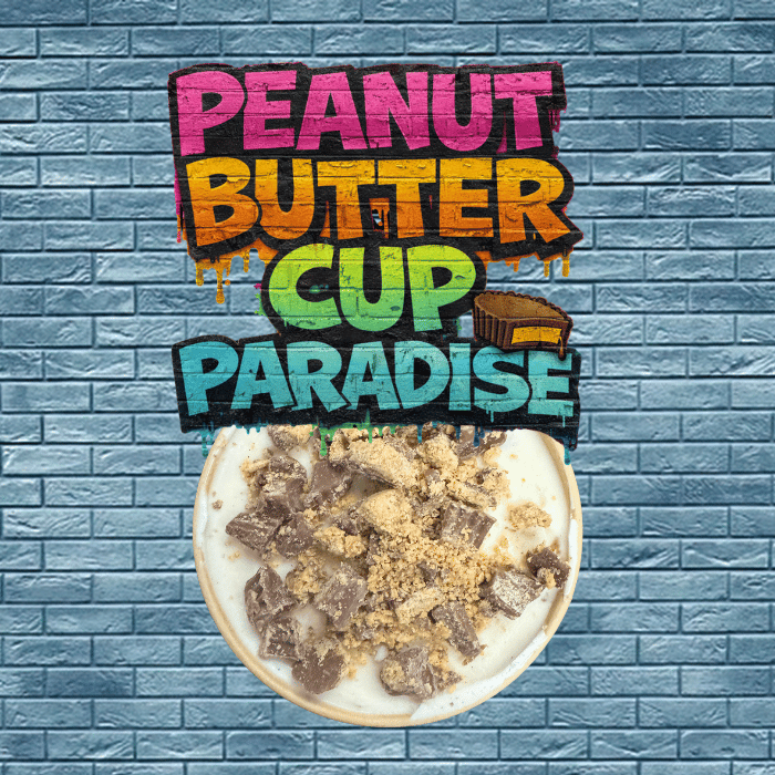 Vanilla ice cream loaded with chunks of peanut butter cups, rich peanut butter in every scoop.
Chocolate, creamy, and straight-up indulgent.
If it’s not loaded, it’s not paradise.

Livin’ in a peanut butter cup paradise.