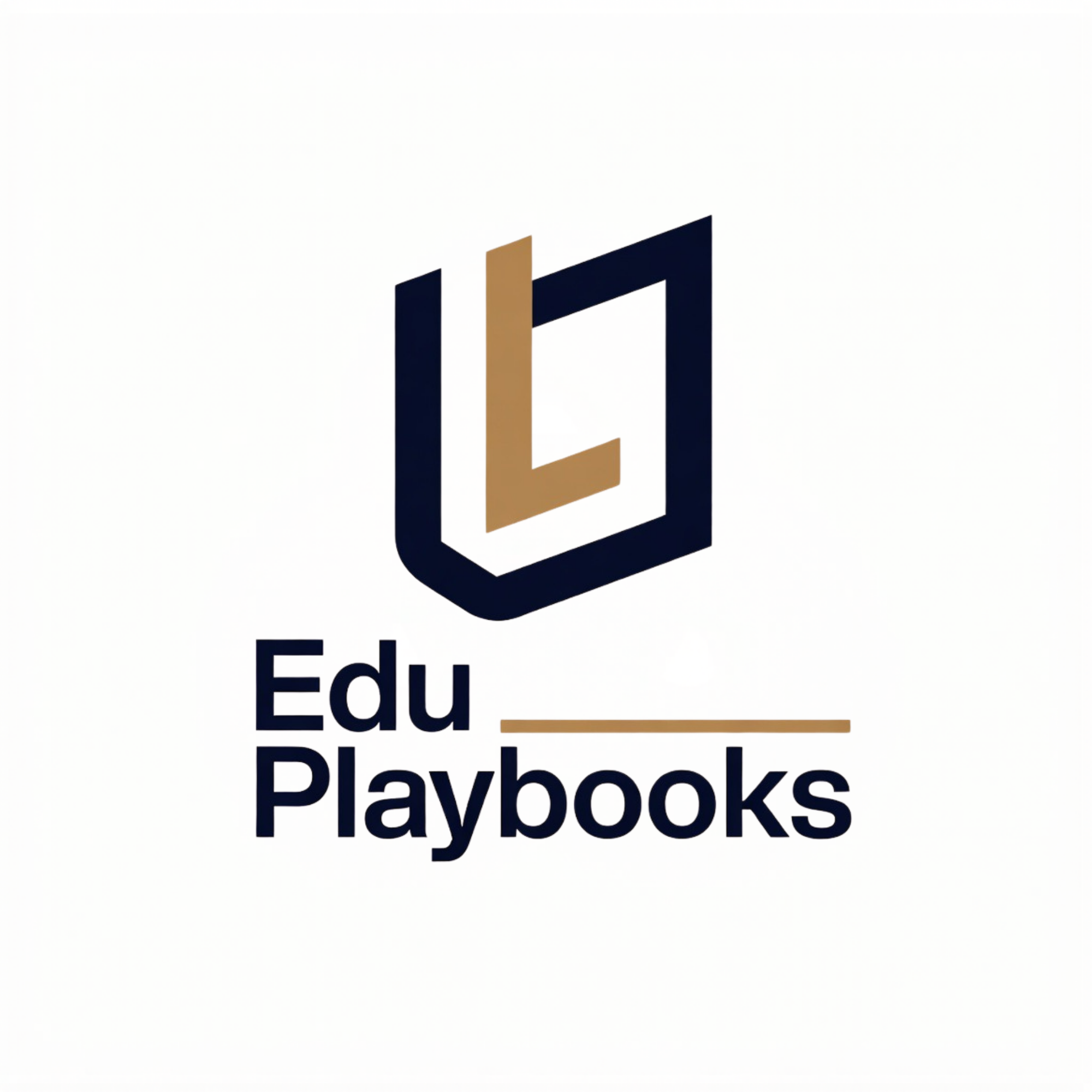 Logo of Edu Playbooks with a stylized shield and open book graphic in navy blue and tan, and the text 'Edu Playbooks' beneath it.