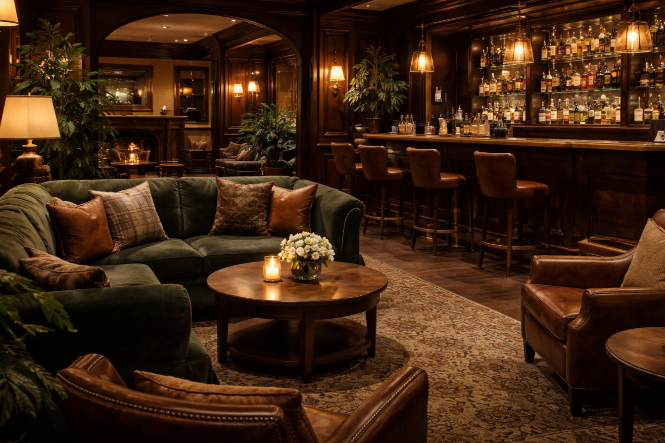 Interior of hotel cosy hotel lobby