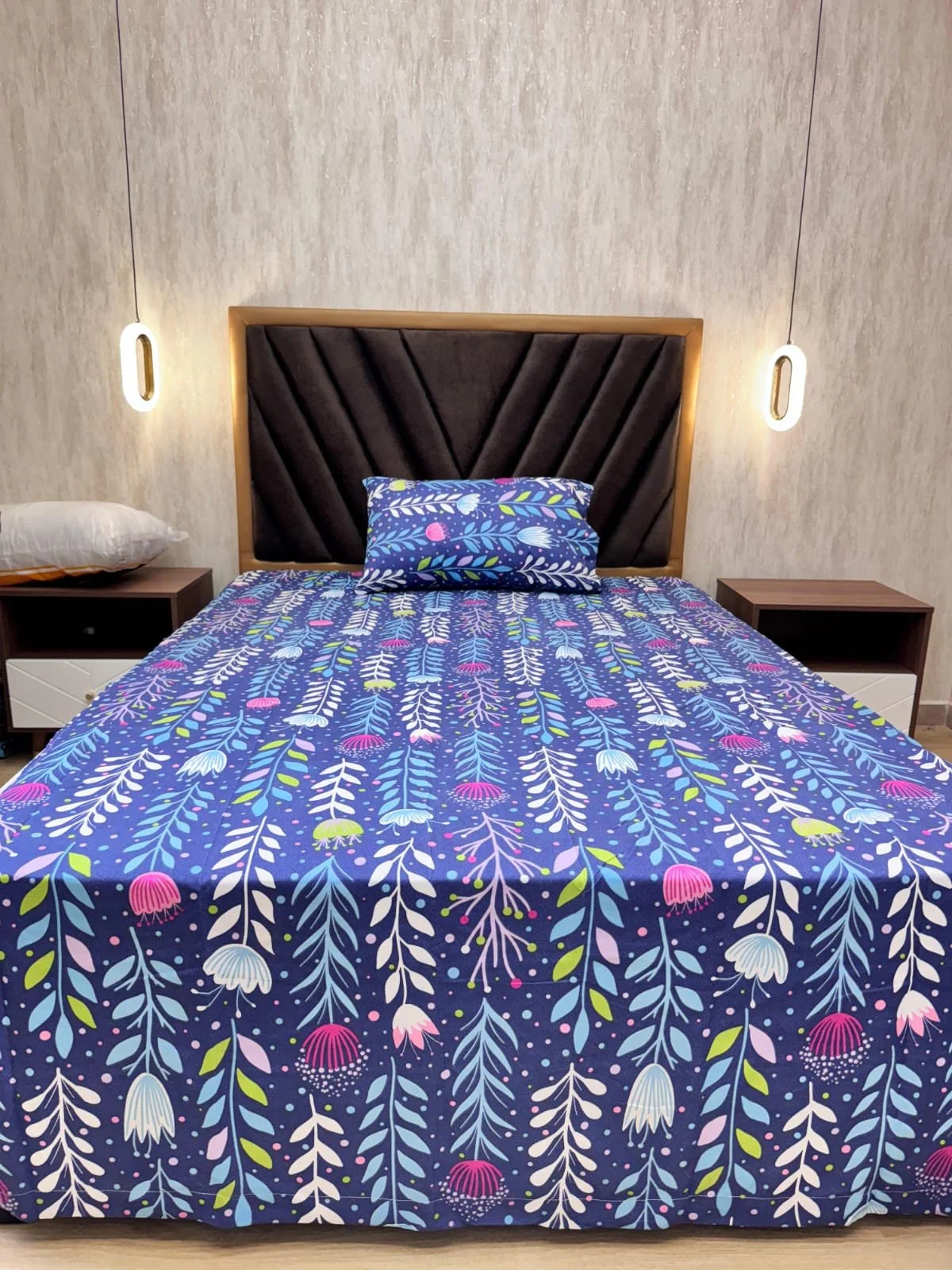 Juego de Sábanas Estampadas – Botánico Azul Profundo (1.20)