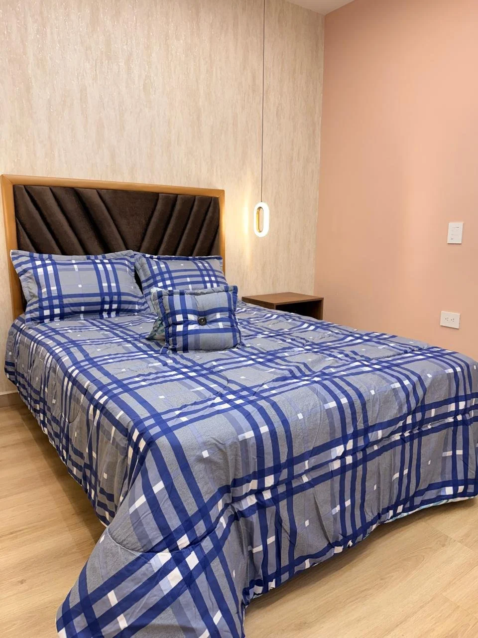 Edredón King Estampado 6 Piezas - Cuadros Azul