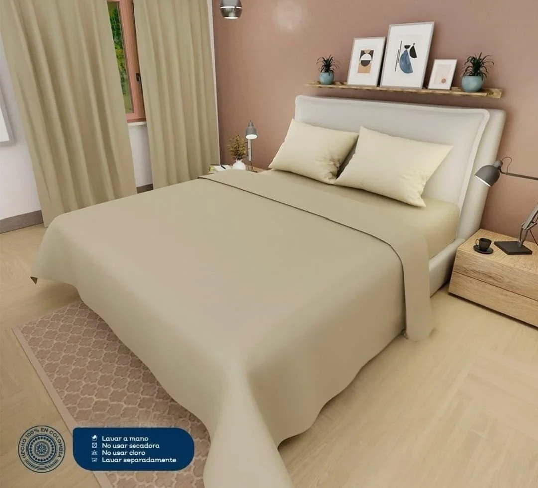 Set de Sabanas + Cortinas 6 piezas Unicolor - Amarillo