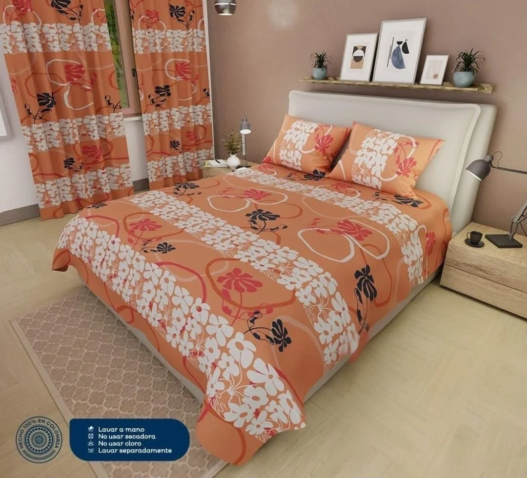 Sábanas + Cortinas Estampadas Tacto Algodón – Floral Terracota