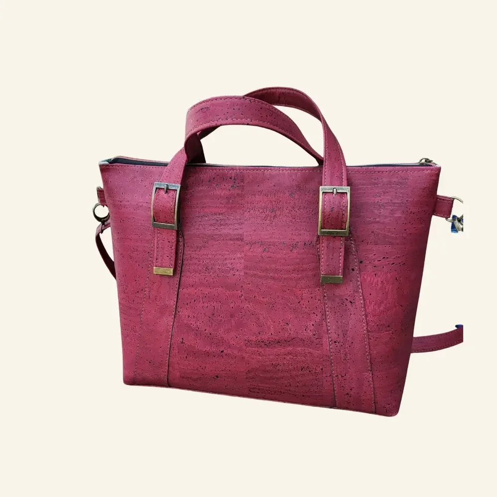 Handgemaakte shopper tas rood kurk achterkant.webp