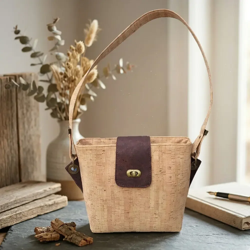 Naturel kurk tas met bruine accenten