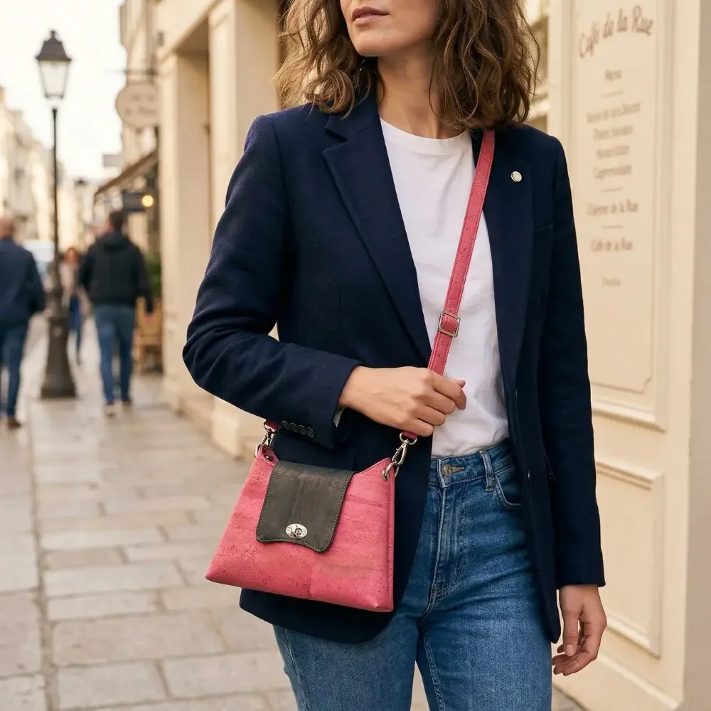 Handgemaakt klein tasje roze kurk