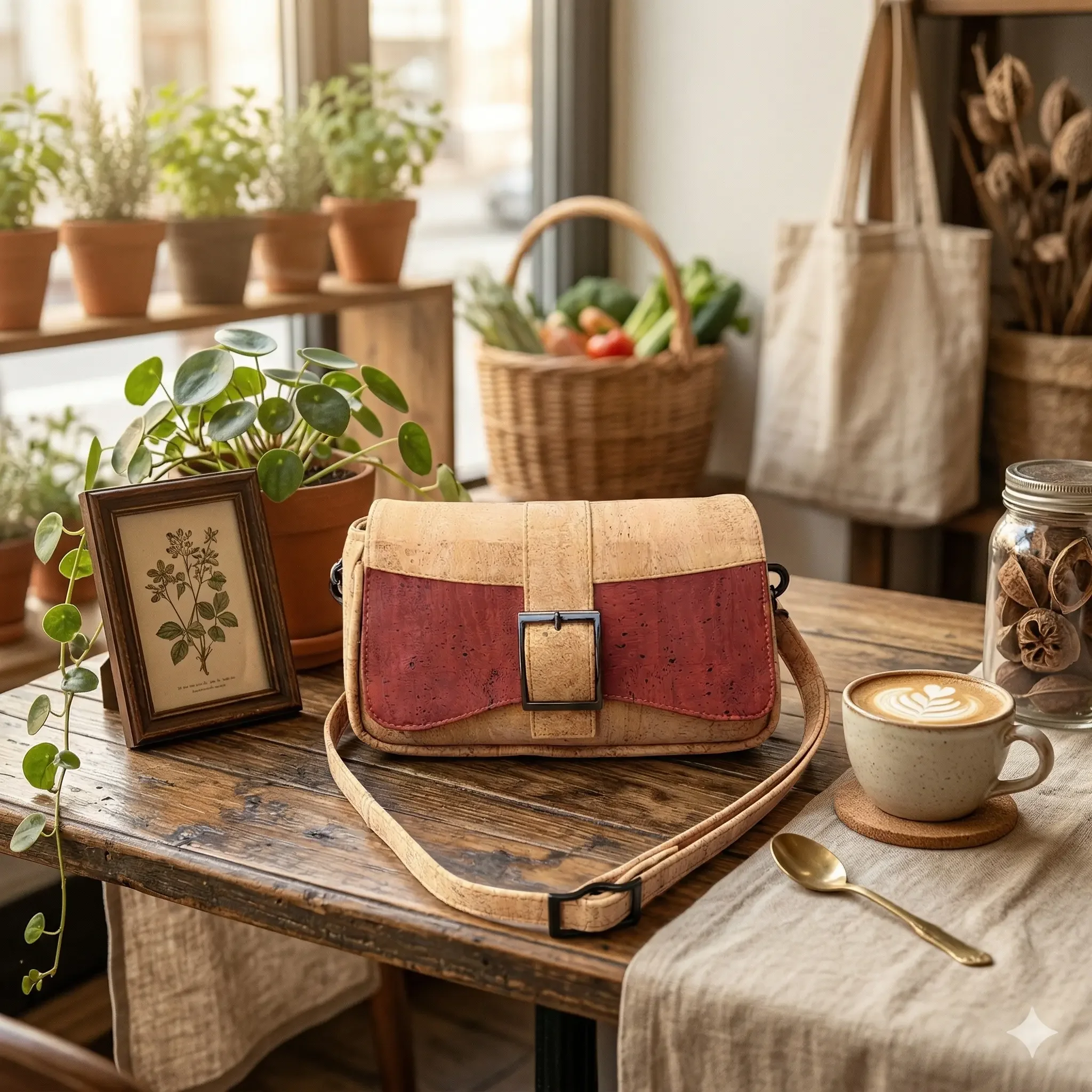 Crossbody tas naturel met rood