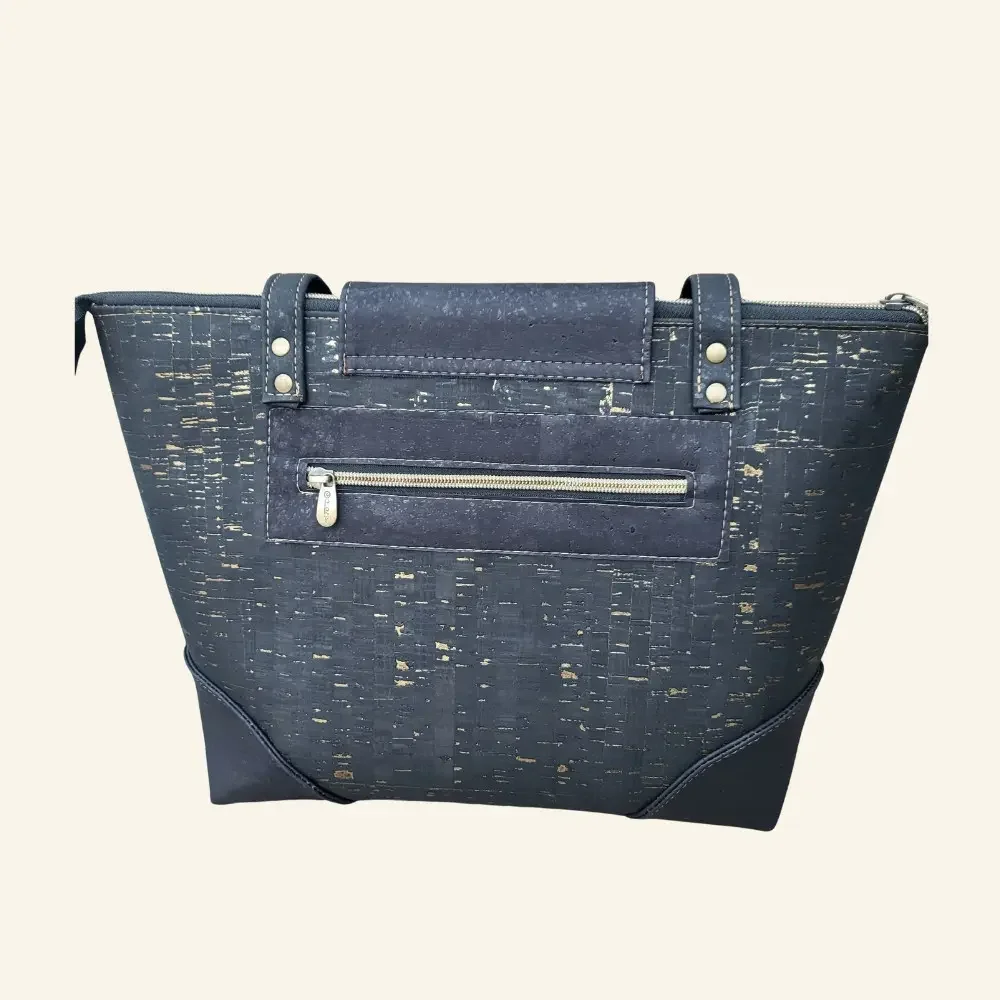 Handgemaakte shopper tas zwart met rits achterkant.webp