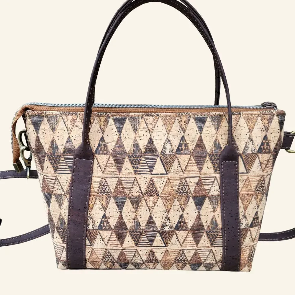 Shopper diamant patroon met bruin kurk achterkant.webp