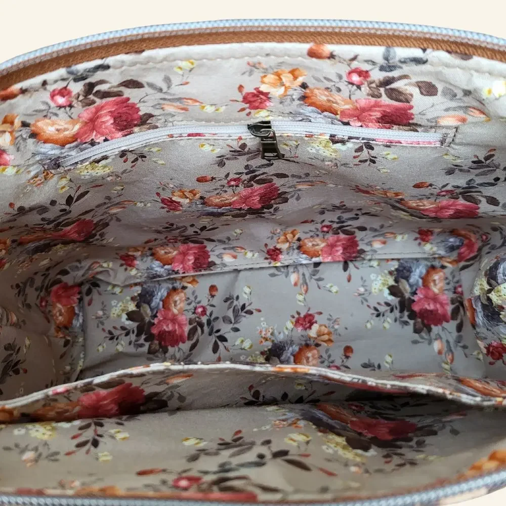 Shopper diamant patroon met bruin kurk binnenkant.webp