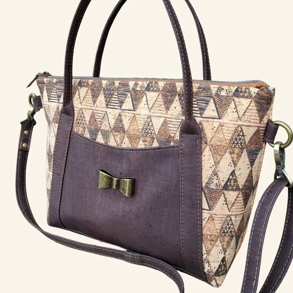 Shopper diamant patroon met bruin kurk detail.webp