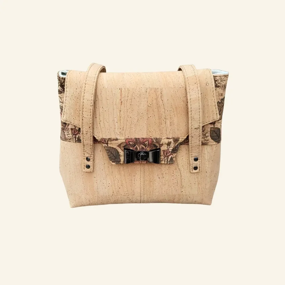 Schoudertas naturel kurk met botanische bloemen