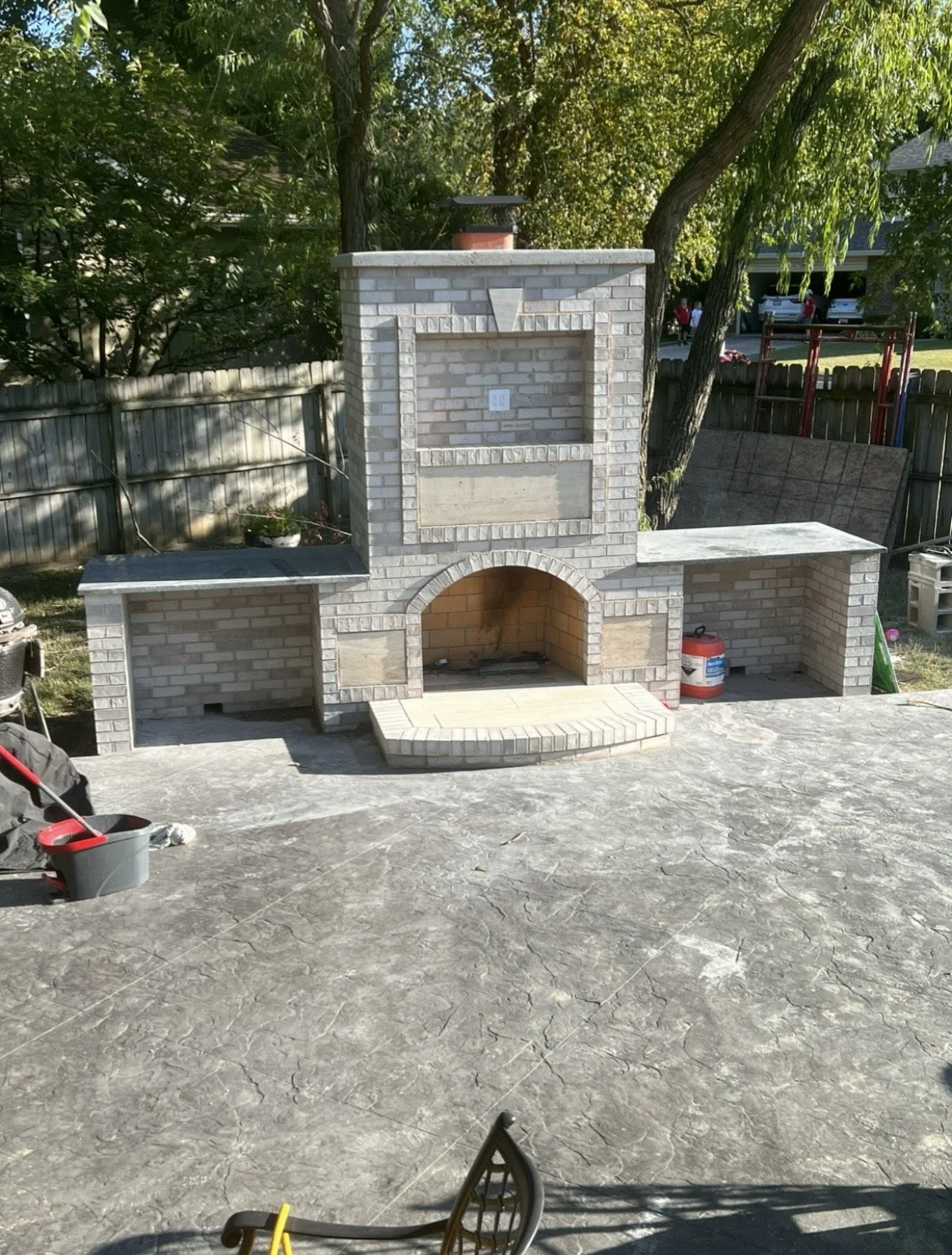 Outdoor brick fireplace.