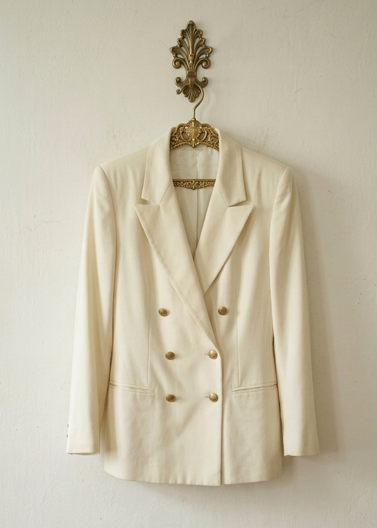 A vintage ivory blazer — an example of the quality pieces sourced from Chicago's estate sales, consignment shops, and vintage circuit