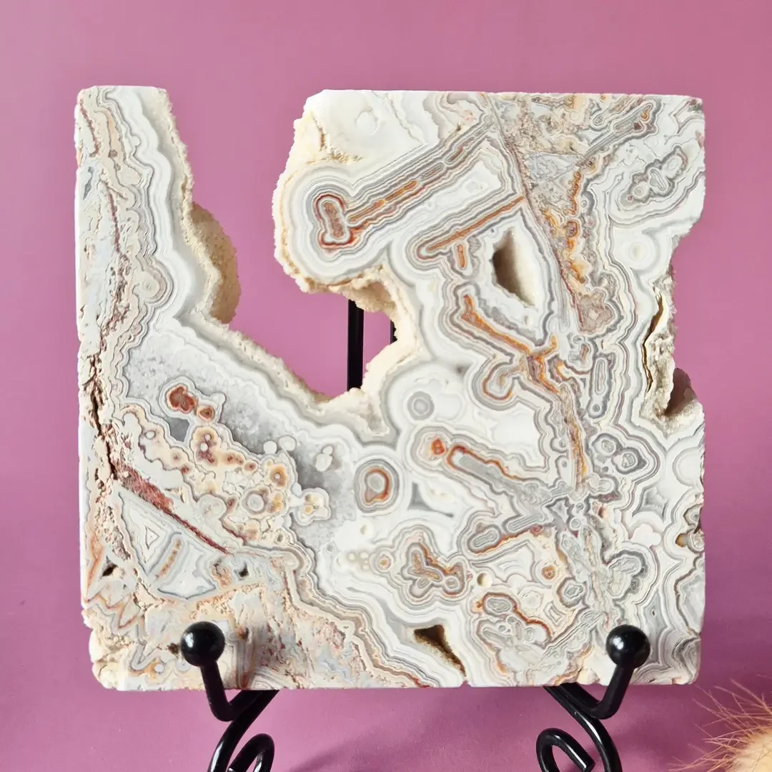 Crazy Lace Agate Slab on stand