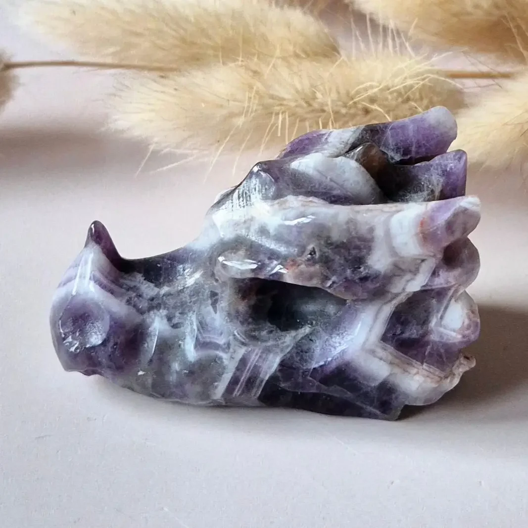 Gemstone Dragon Skull of Dream Amethyst – 5 cm