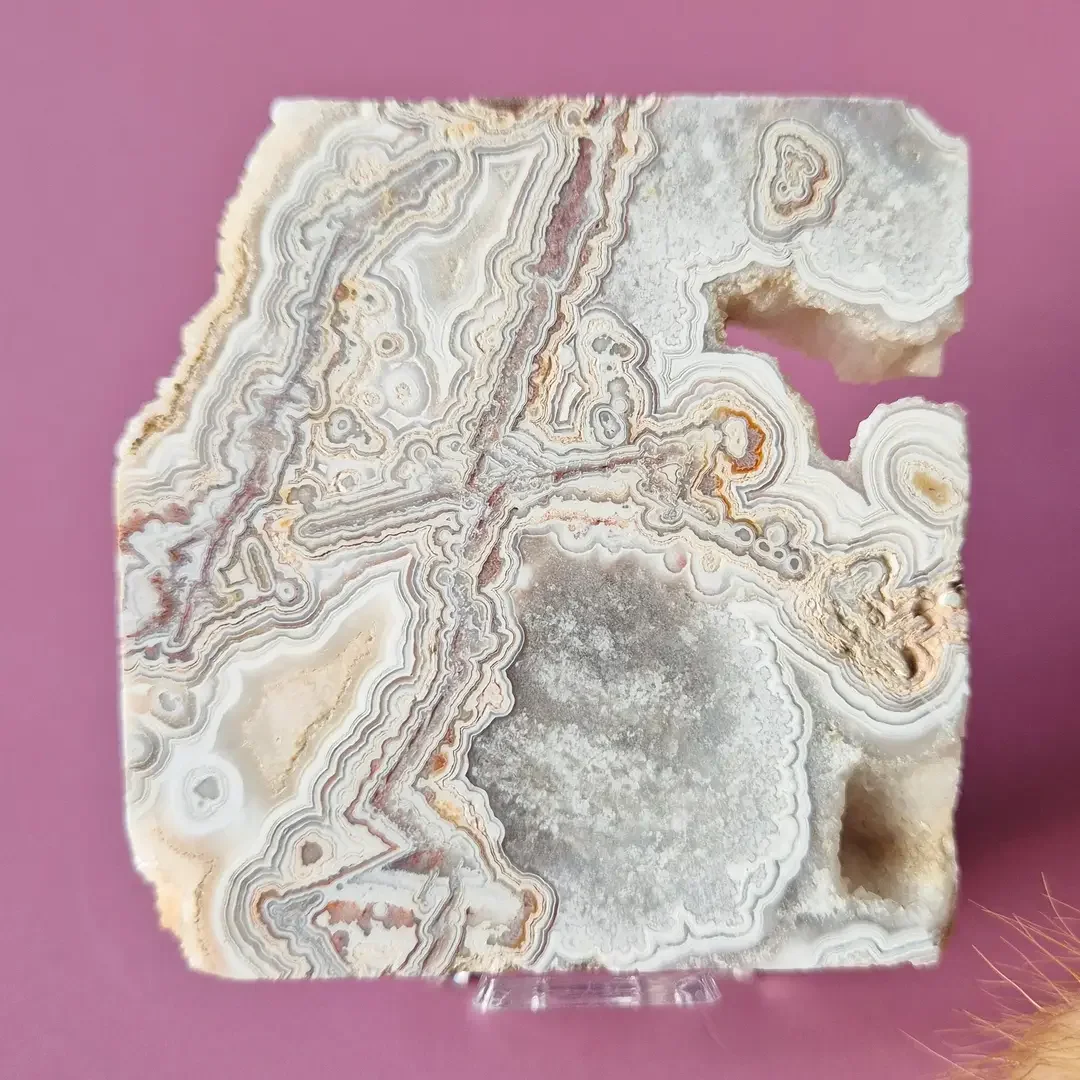 Crazy Lace Agate Slab on stand