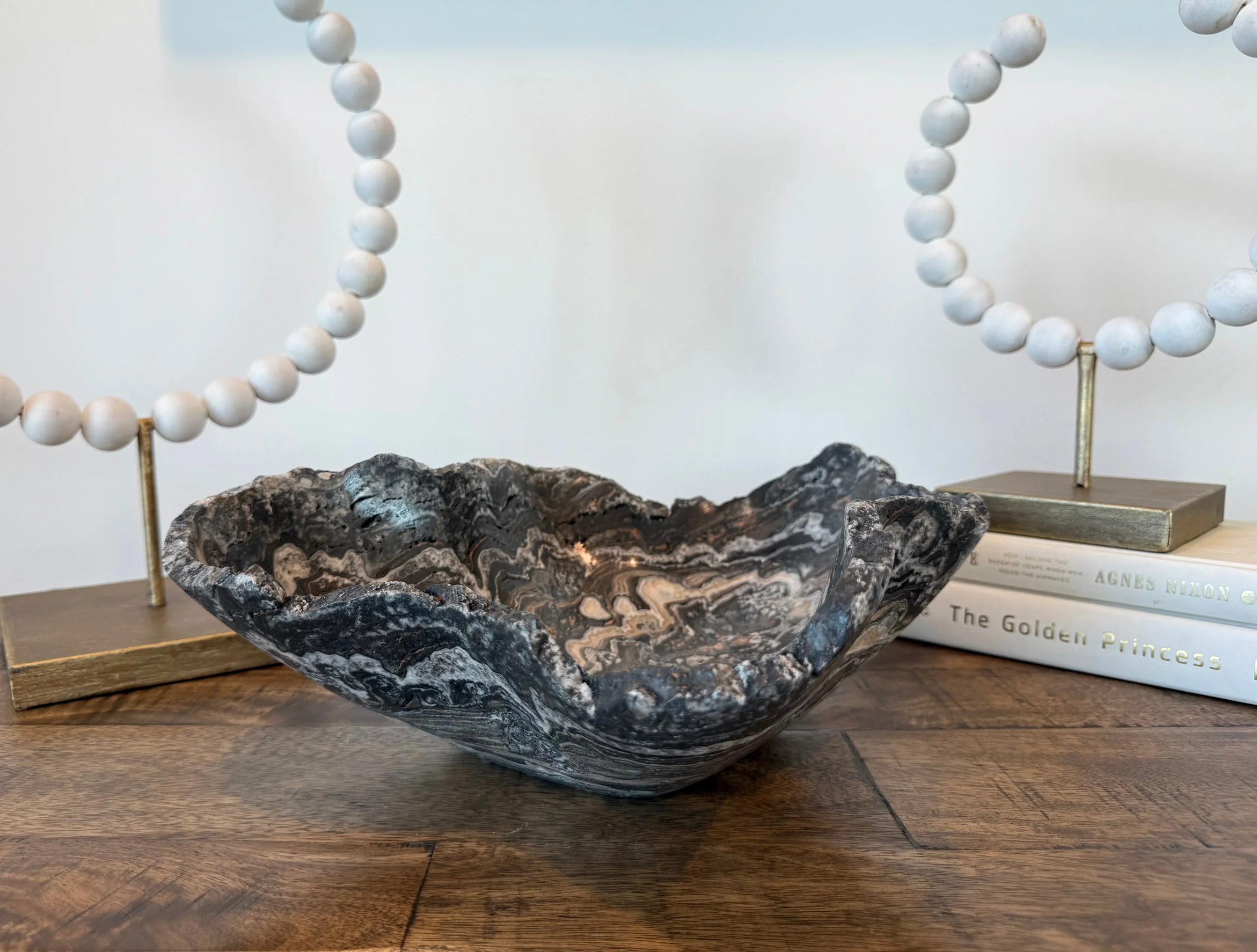 Espresso Swirl Onyx Calcite Wavy Statement Bowl
