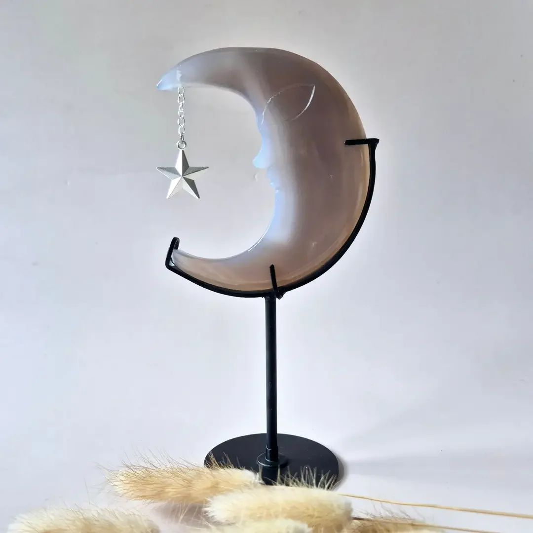 Druzy Gray Agate Gemstone Moon