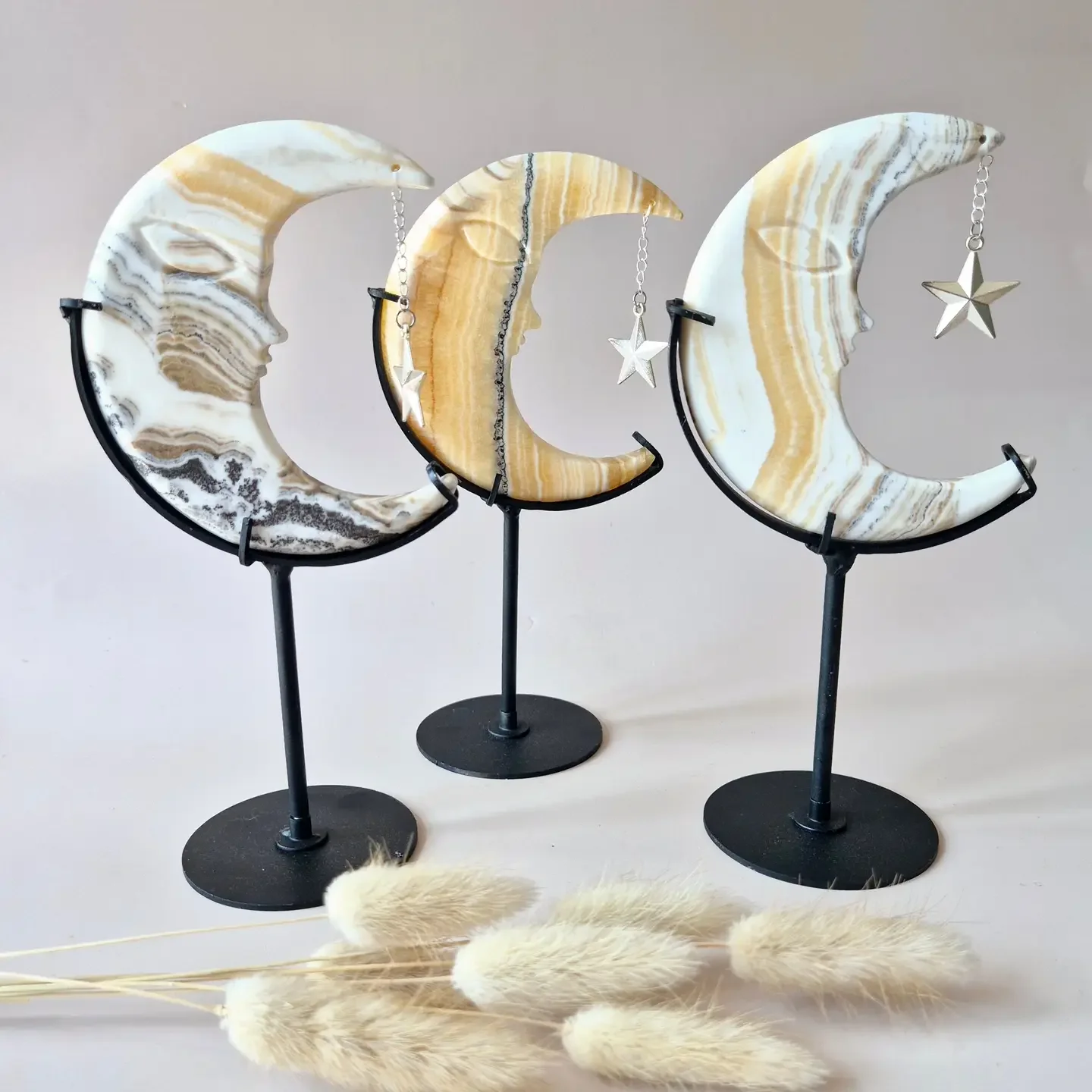 Yellow Calcite Gemstone Moon with Bands – 10 cm