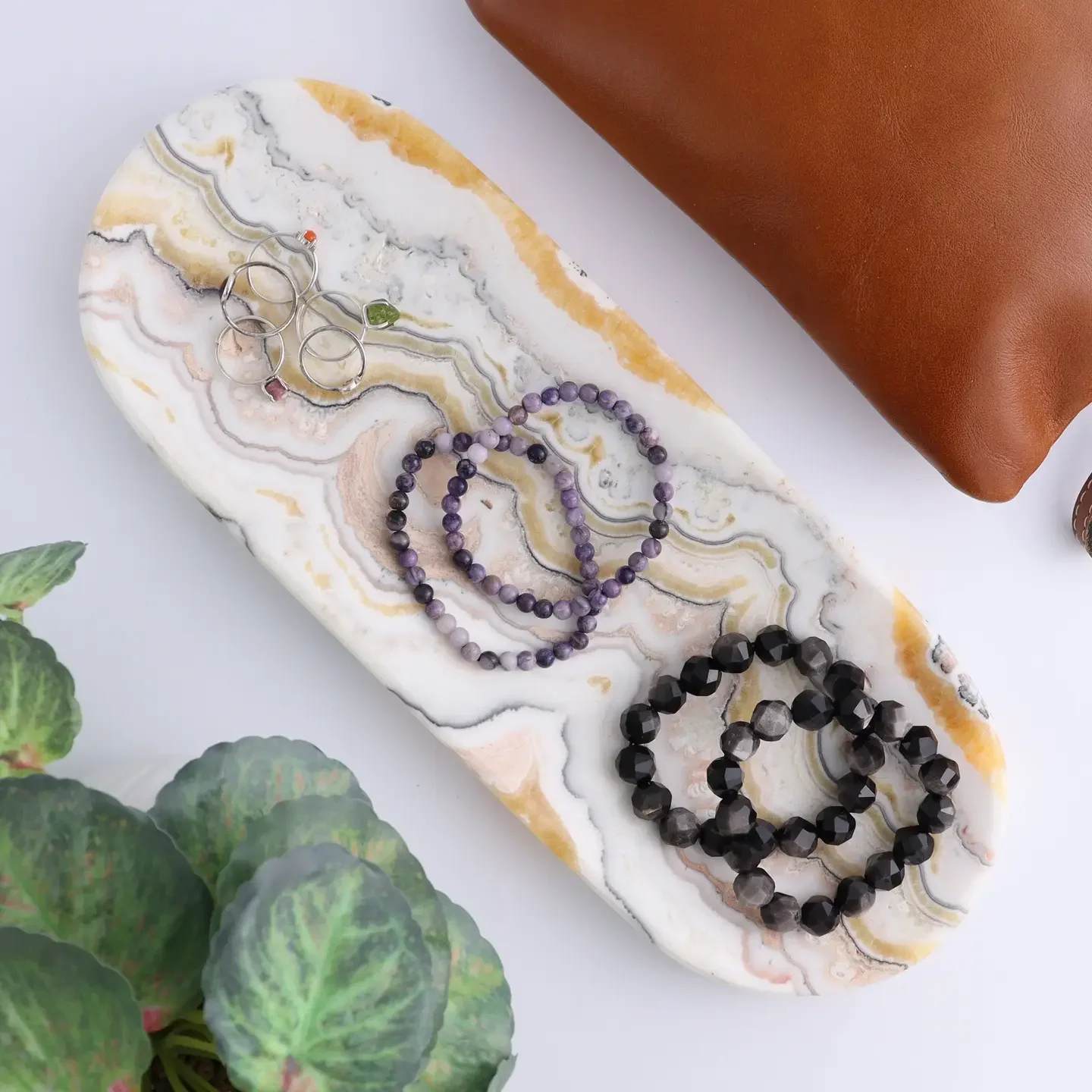 Mexican Onyx & White Zebra Calcite Oval Dish - Elegant Home Decor