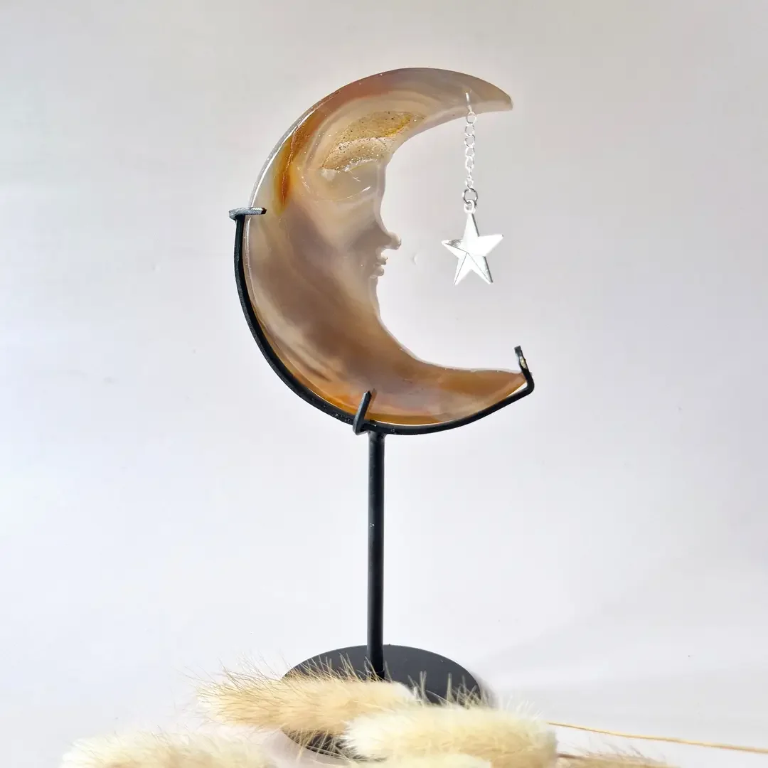 Druzy Gray Agate Gemstone Moon – 10 cm