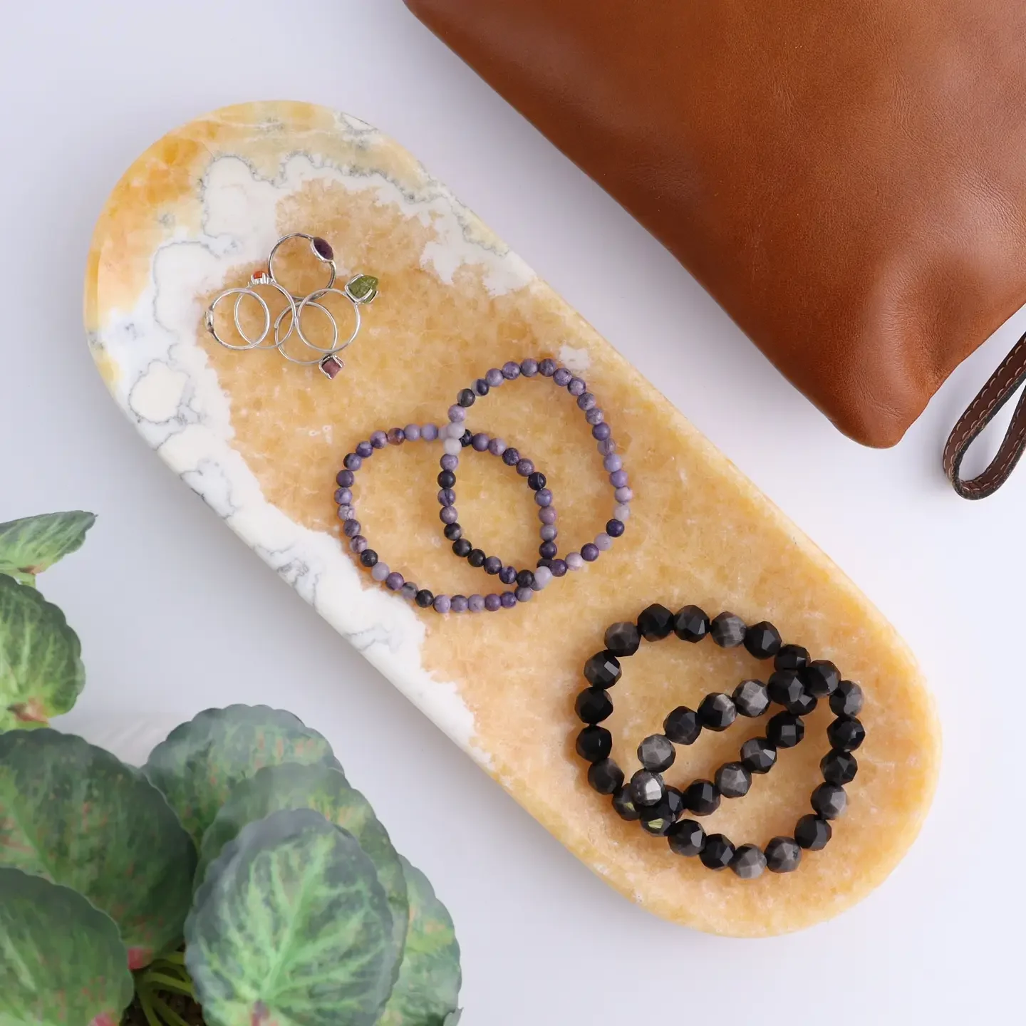 Mexican Onyx & Calcite Orange Oval Dish - Elegant Home Decor