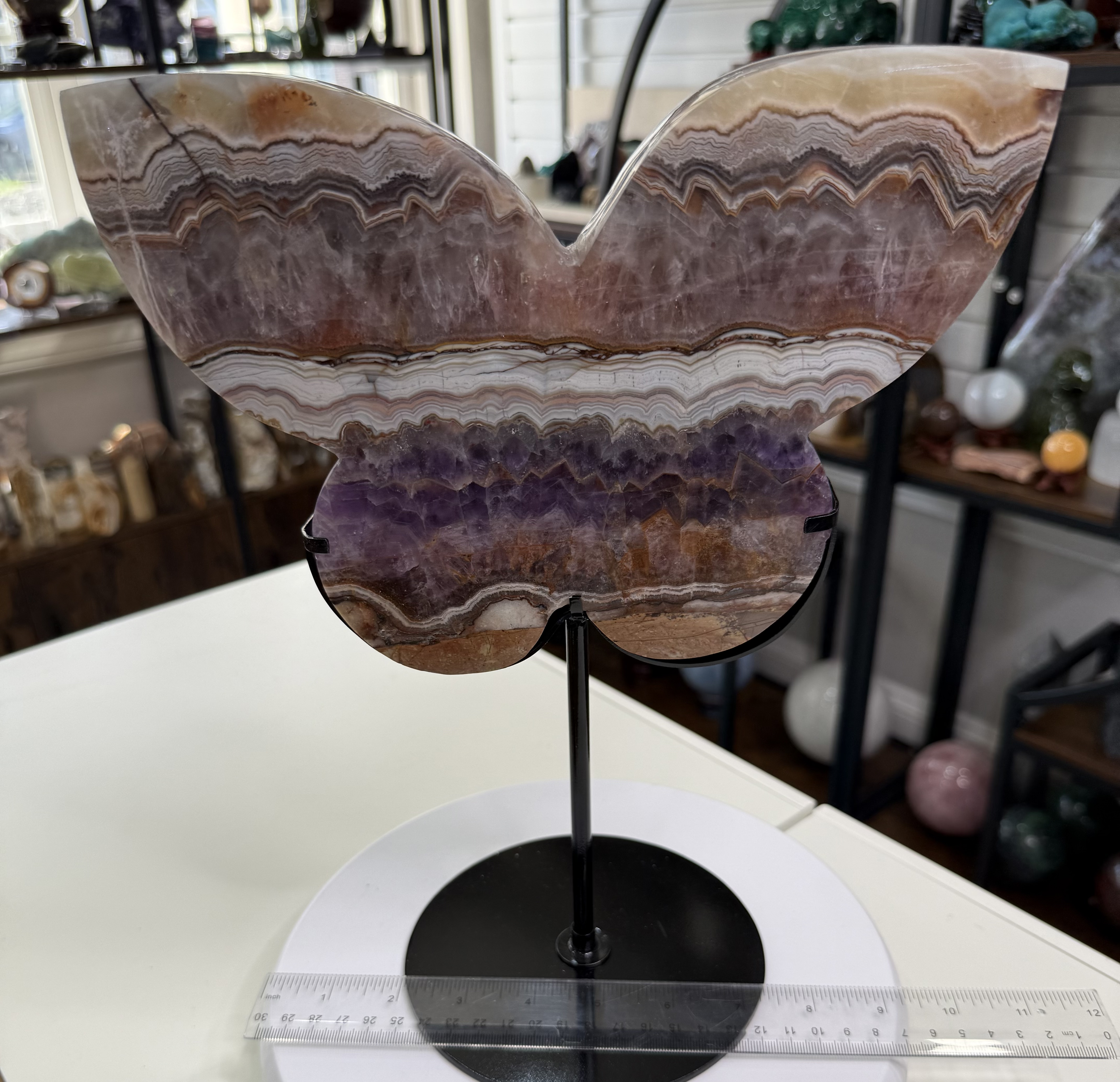 Crazy Lace Agate Amethyst Butterfly Crystal Carving