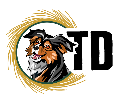 Tame Dog monogram logo featuring Leia next to "TD" initials in a golden brushstroke circle.