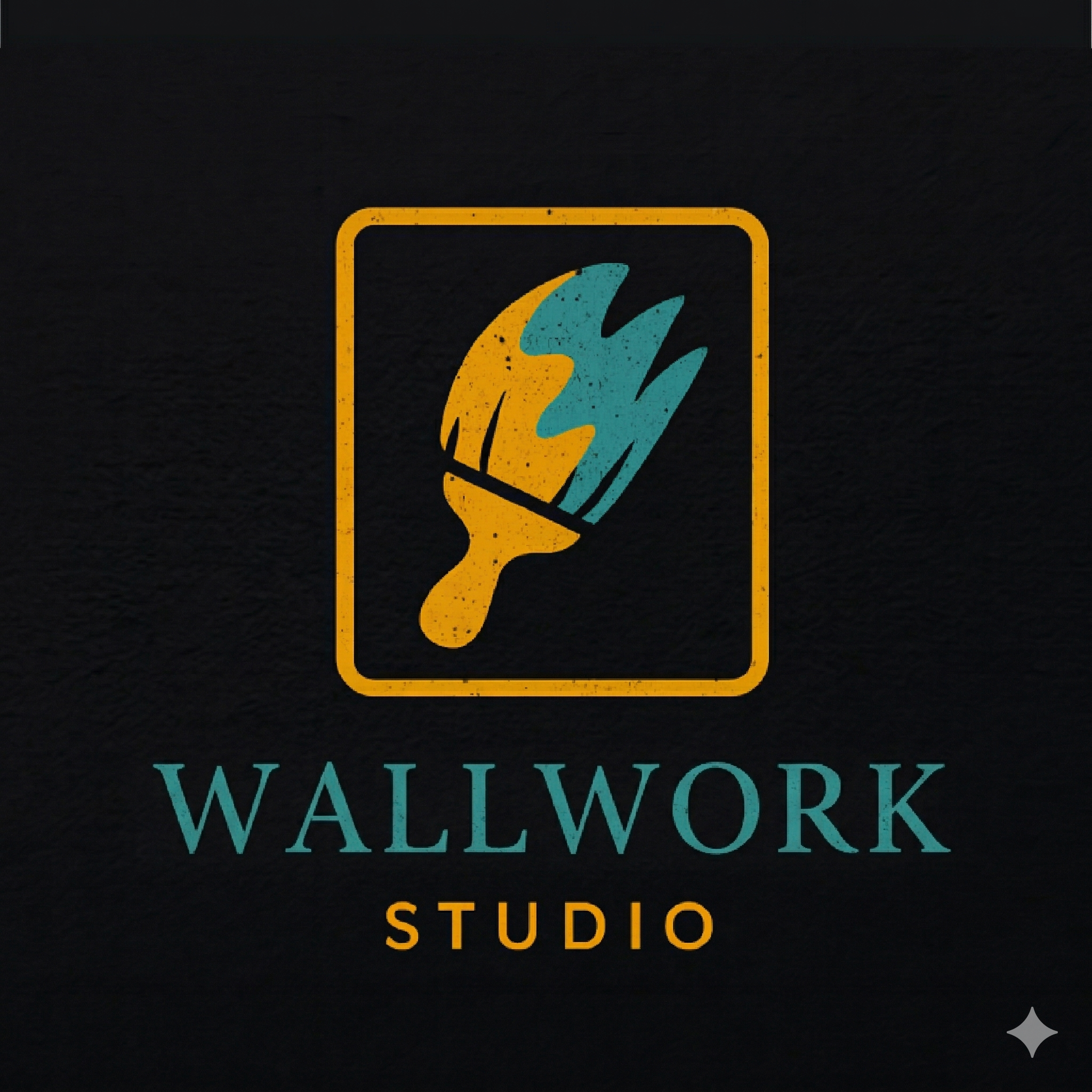 Wallwork Studio logo concept featuring a stylized paintbrush on a black background.